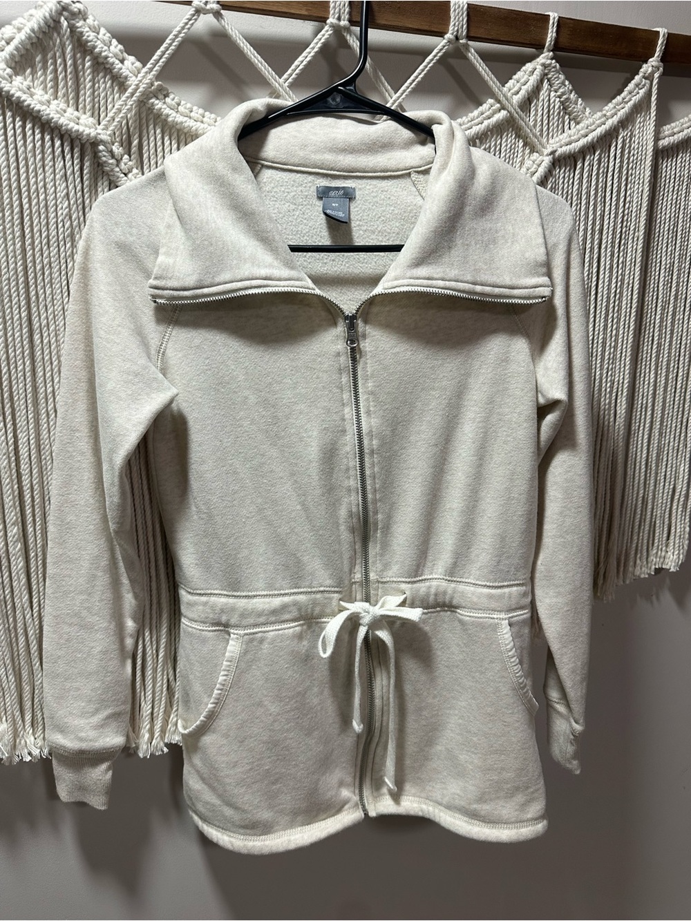 aerie Cream Drawstring Zip-Up Jacket